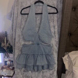 Fashion Nova Light Blue Backless Dress